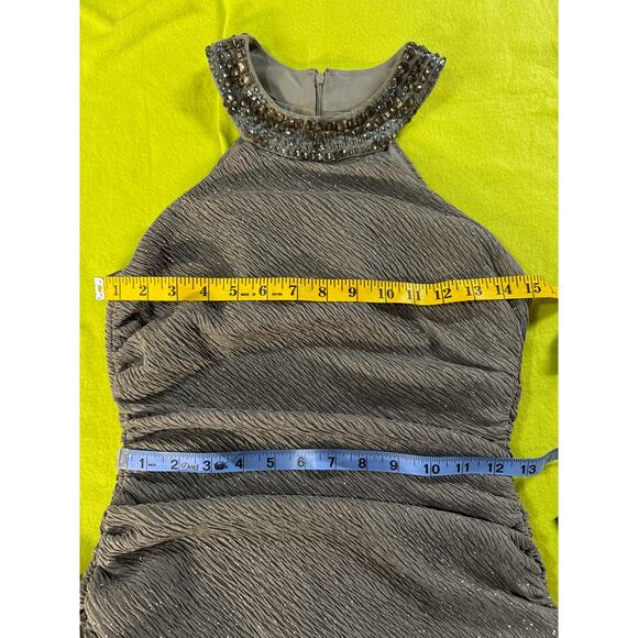 Cachet Beaded High Neck Mermaid Ruched Gray Silver Formal Prom Dress Women 6 - Picture 7 of 7